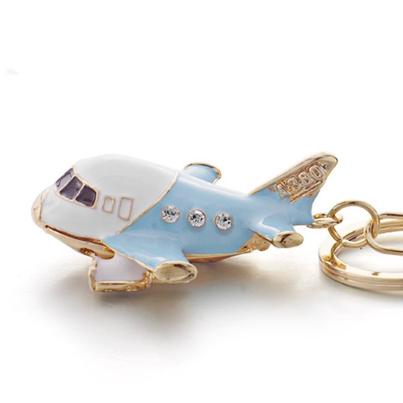 Accessories - Beautiful Blue and White Crystal Airplane Keychain Charm